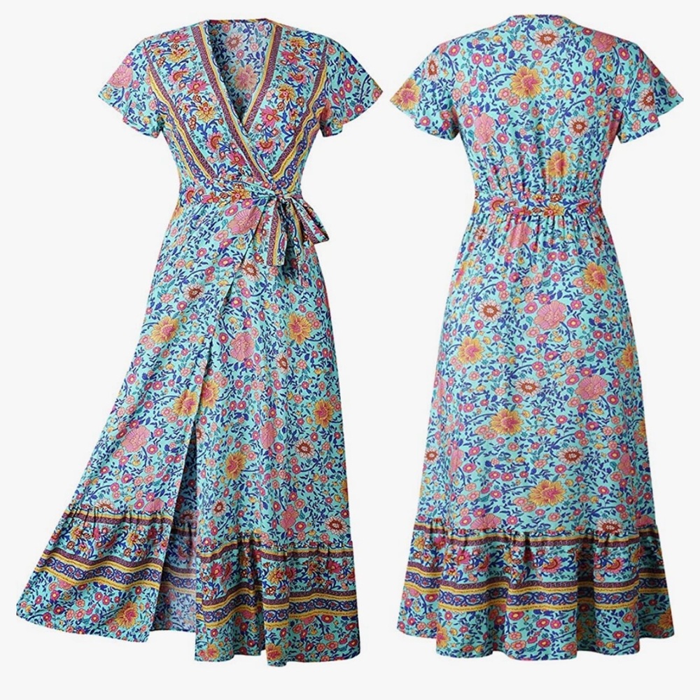 AMAZON | Colorful wrap dress